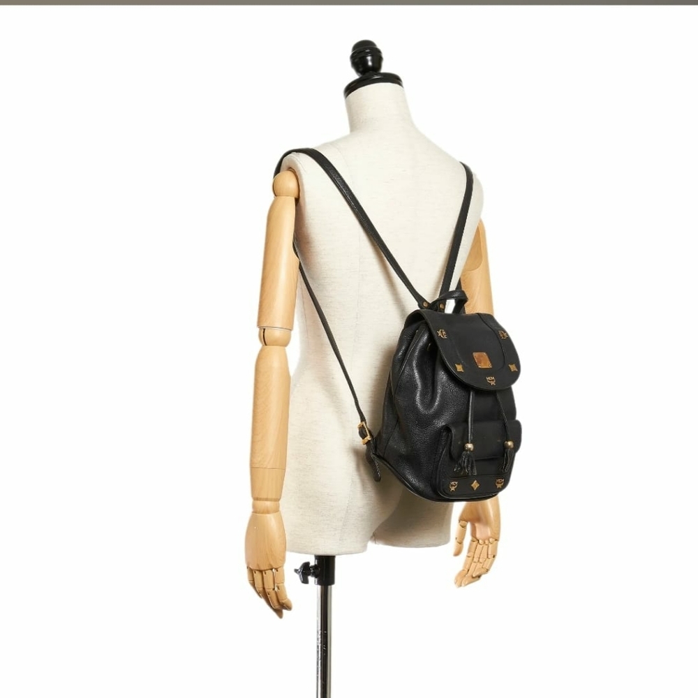 Mcm Leather Drawstring Backpack Bag Black - image 4